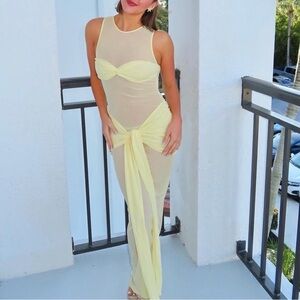 Peppermayo Pale Yellow Sheer Maxi Dress with Twist Bodice